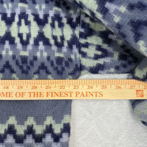 Vtg Aztec Pullover Jacket Womens Medium Blue Green Tribal Southwest Cozy Fuzzy - Picture 9 of 11